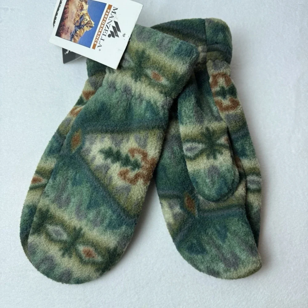 Manzella Polartec Fleece Mittens Gloves Large Mirror Lake Green Water Repellent
